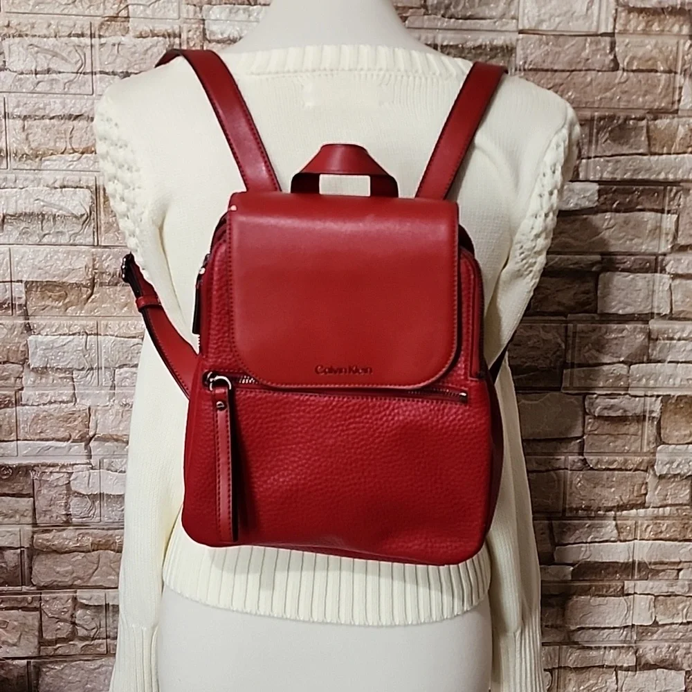 Calvin Klein Dark Red Faux Leather Backpack